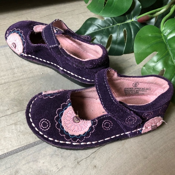 LA Underground Leather Suede Flower Mary Jane shoes in purple pink Size 6 baby - Picture 1 of 6